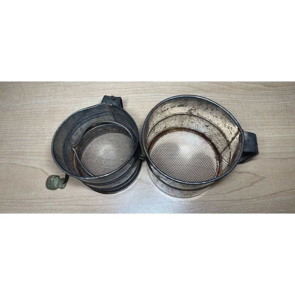 Vintage TWO 2-Cup Hand Crank Flour Sifters - Made in the USA